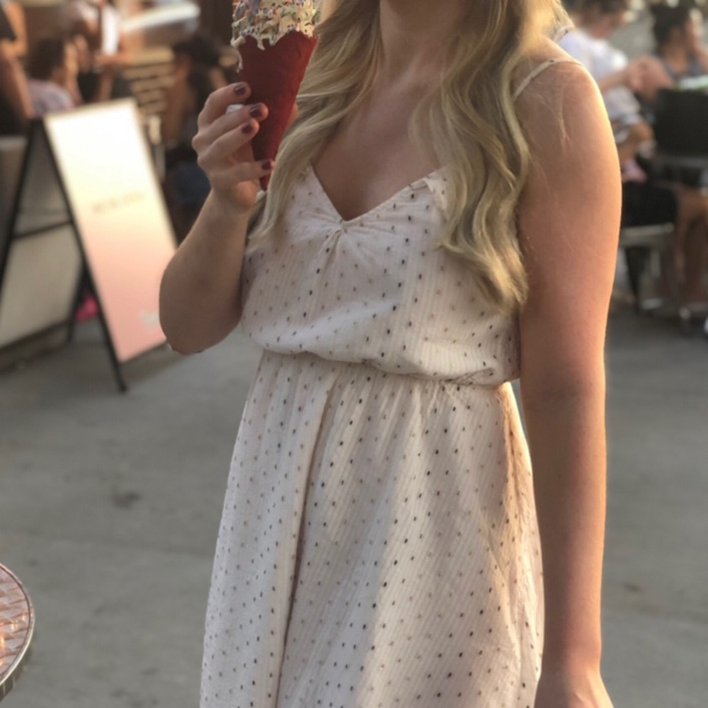 Cream colored sundress w/shimmery confetti print